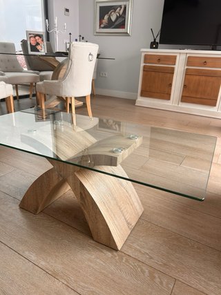 Mesa de centro cristal y madera