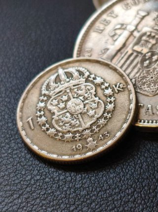 Moneda 1 Corona Suecia 1943 Plata
