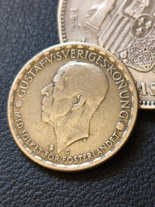 Moneda 1 Corona Suecia 1943 Plata