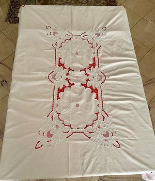 Tovaglia vintage anni '60 intaglio e ricamo