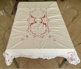 Tovaglia vintage anni '60 intaglio e ricamo