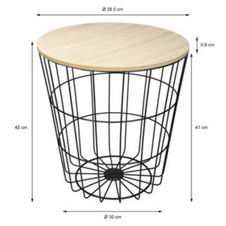 Mesa auxiliar cesta metal y madera