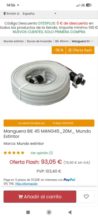 Manguera contra incendios BIE 45mm