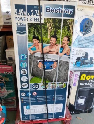 Bestway Piscina Desmontable Tubular Power Steel Rectangular 5,49m x2,74mx1,22m Diseño Ratán Gris