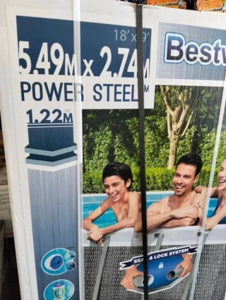 Bestway Piscina Desmontable Tubular Power Steel Rectangular 5,49m x2,74mx1,22m Diseño Ratán Gris
