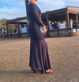 Vestido azul ajustado gasa talla S