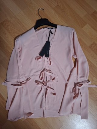 Blusa AnnaRita N nude lazos manga acampanada