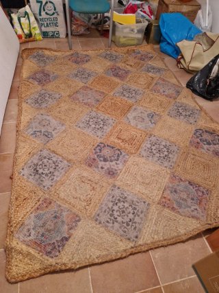 Alfombra de yute y tela beige multicolor