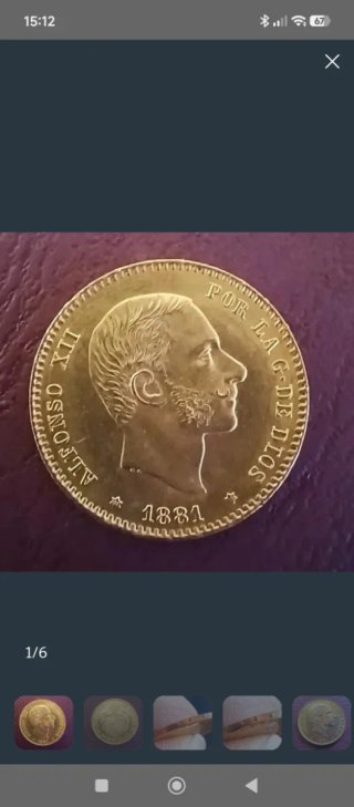 Moneda 25 Pesetas Oro 1881 Alfonso XII