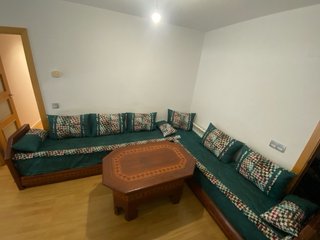 Sofá modular comedor madera y tela