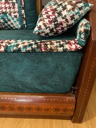 Sofá modular comedor madera y tela