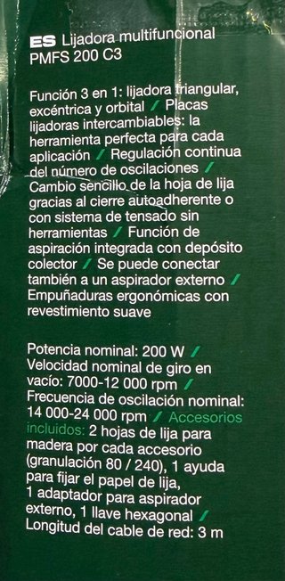 Lijadora orbital Parkside PMFS 206 C3