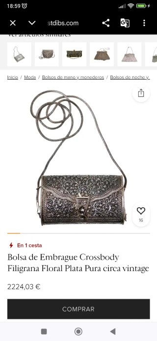 Bolso de mano clutch joya vintage plata 925
