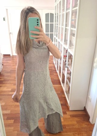 Vestido Ingrid Munt Lino Rayas