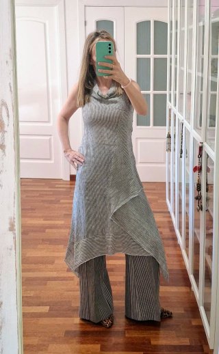 Vestido Ingrid Munt Lino Rayas