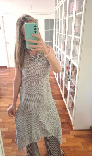 Vestido Ingrid Munt Lino Rayas