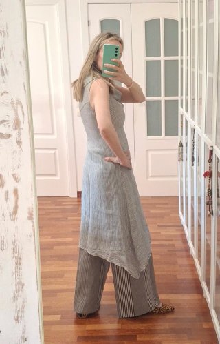 Vestido Ingrid Munt Lino Rayas