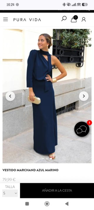 Vestido fiesta azul con escote asimétrico