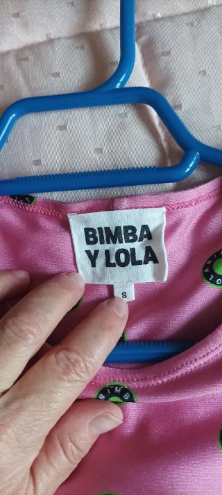 Vestido BIMBA rosa lunares verdes talla S