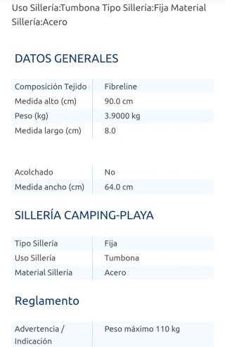 Silla playa / camping plegable 5 posiciones