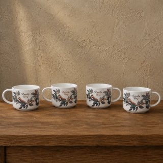 Tazas de porcelana con diseño de pájaros