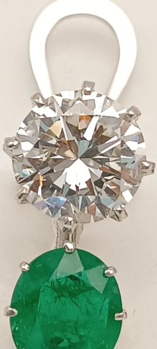Pendientes Oro Blanco 18K Diamantes y Esmeralda