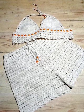 Conjunto Crochet Top y Short Algodón T.M-36 NUEVO