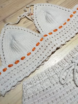Conjunto Crochet Top y Short Algodón T.M-36 NUEVO
