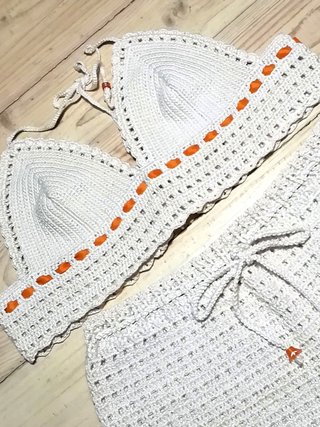 Conjunto Crochet Top y Short Algodón T.M-36 NUEVO