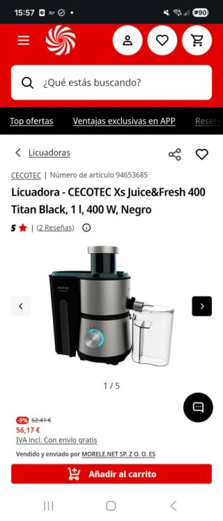 Licuadora Cecotec Juice&Fresh 400 Titan Black