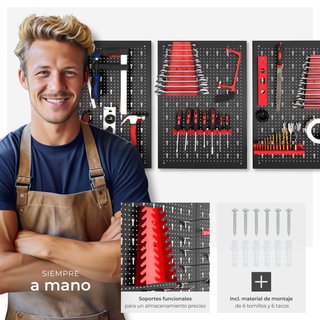 Tablero perforado para herramientas con 25 accesorios 120 x 3 x 60 cm