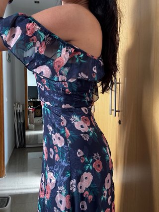 Vestido largo floral azul y rosa