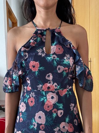 Vestido largo floral azul y rosa