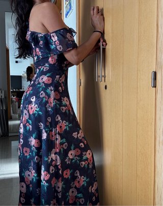 Vestido largo floral azul y rosa