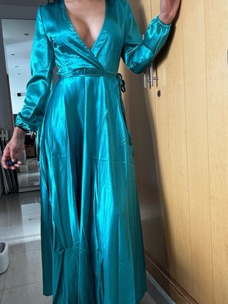 Vestido largo fiesta verde azulado