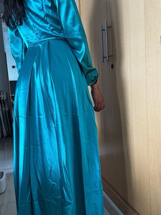 Vestido largo fiesta verde azulado