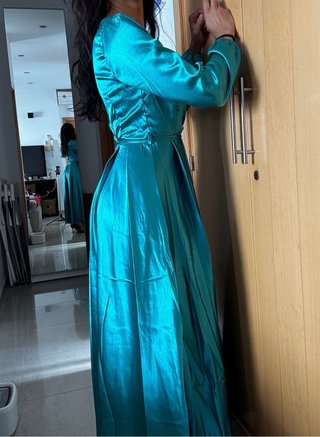 Vestido largo fiesta verde azulado