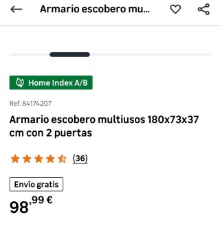 Armario Escobero Multiusos Blanco 180x73x37 cm