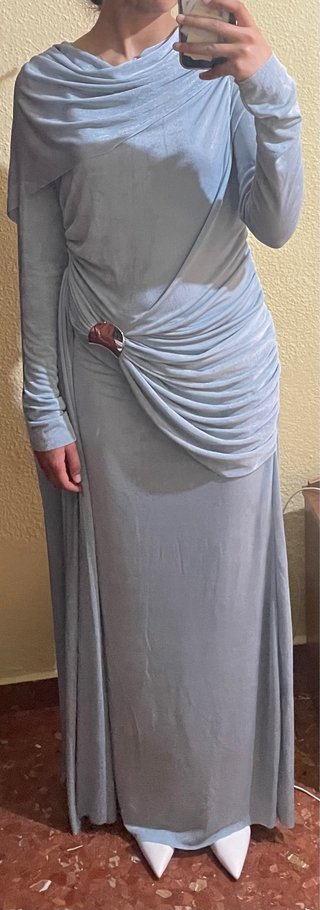 Vestido drapeado azul claro