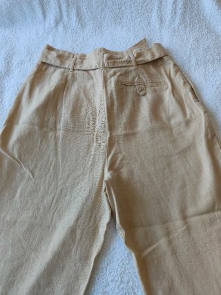 Pantalón Lino Mujer Talle Alto Beige Nuevo