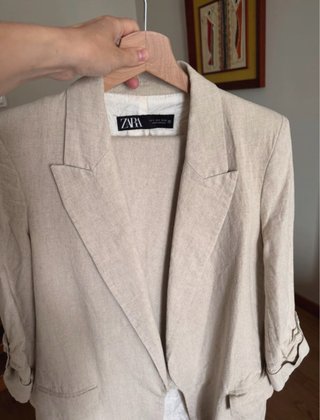 Blazer Lino Zara Talla S Beige Nuevo Sin Etiqueta