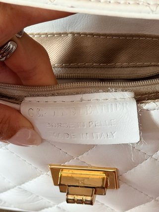 Bolso Blanco Piel Made in Italy Cadena Dorada