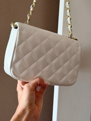 Bolso Blanco Piel Made in Italy Cadena Dorada