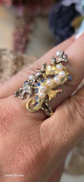 Anillo caballito de mar joya de autor  talla fija