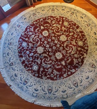 Tappeto rotondo Nain rosso beige azzurro
