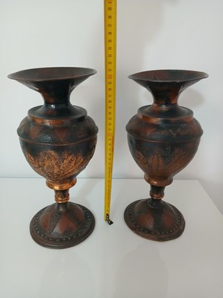Coppia Vasi Vintage Rame Ottone Incisi
