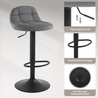 2x Taburetes Altos terciopelo WOLTU negro gris