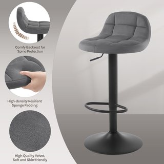 2x Taburetes Altos terciopelo WOLTU negro gris
