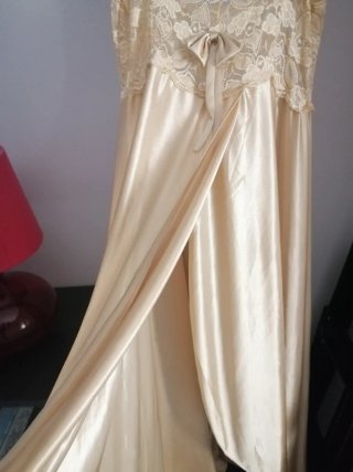 Camisón satén encaje champán Talla M/L