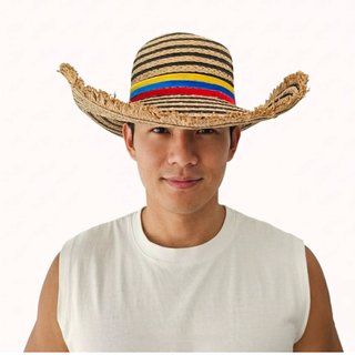 Sombrero Paja Beige Vallenato Tricolor Colombiano
